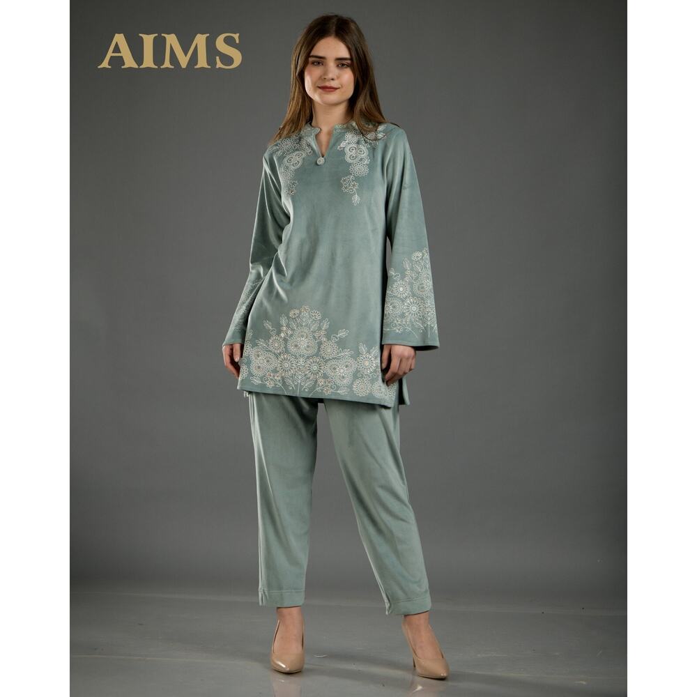 Women's Winter Large 2 Piece Co-ord Set Green color, Pant Pockets